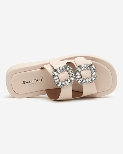 Beige women's slippers with crystals Azazel - Footwear