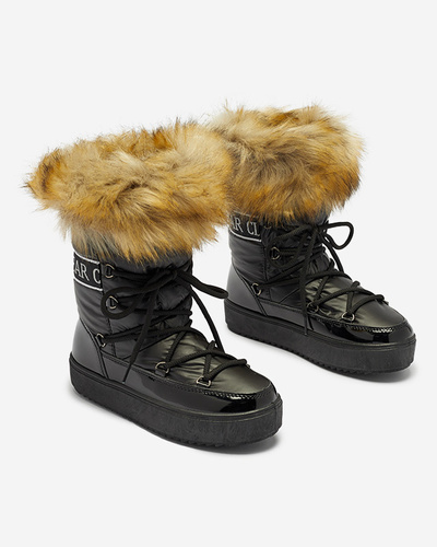 Women's lacquered snow boots in black color Fursav- Footwear