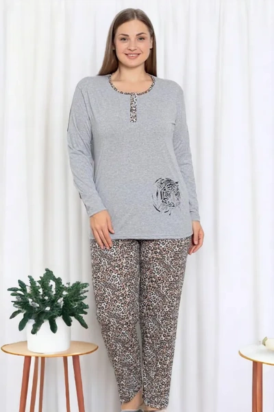 Royalfashion Gray women's 2-piece leopard print pajamas PLUS SIZE