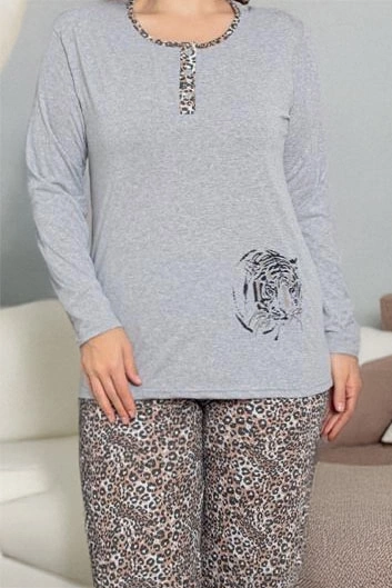 Royalfashion Gray women's 2-piece leopard print pajamas PLUS SIZE