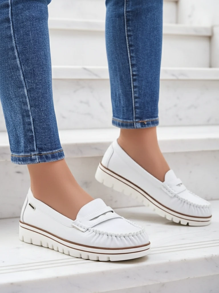 White Eleganza Moccasins from the Spring Collection