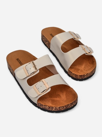 Royalfashion Aurelia gold women's sandals - flat eco-leather flip-flops (size 39)