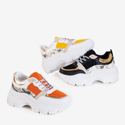 White-orange women's sports sneakers with animal embossing Erwin - Footwear