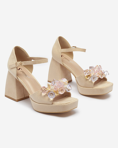 Cream women's chunky post sandals with crystals Celidi - Footwear