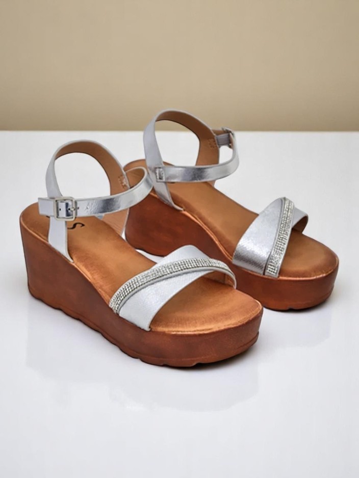 Royalfashion Sieviešu ķīļsandales ar rhinestones un spīdumu Aurora Glow