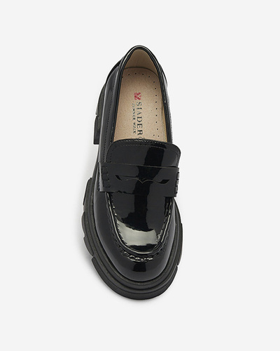 Lacquered black moccasins for women Tygriss- Footwear