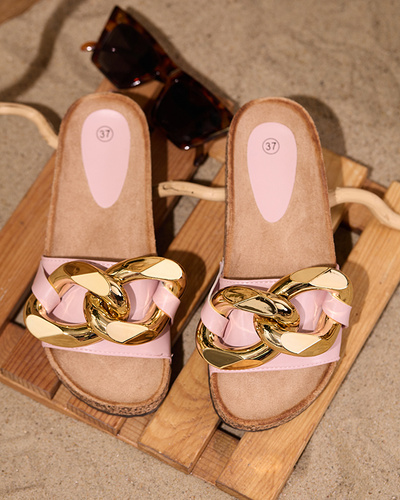 Ladies' pink slippers with a Sofig- Footwear decoration