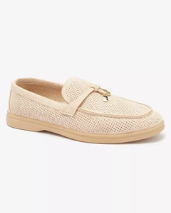 Women's openwork moccasins with gold decoration in beige Sulewia- Footwear