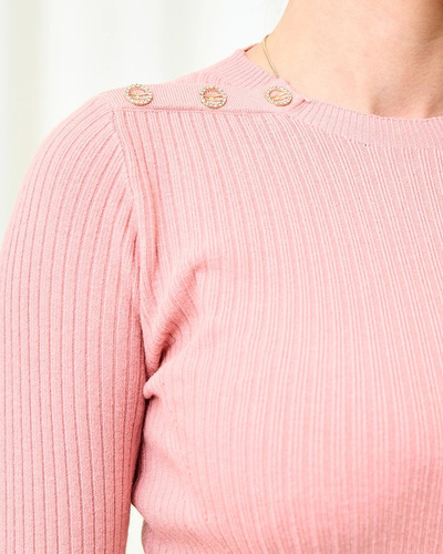 Royalfashion Pink women's sweater with gold buttons