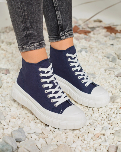 Royalfashion Navy Blue Women's High Sneakers Ates Sneakers