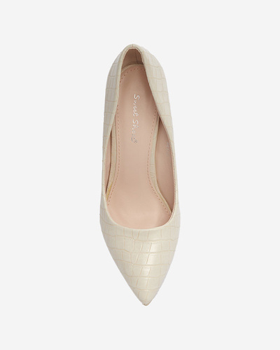 Cream women's stiletto pumps with embossing Asota - Footwear