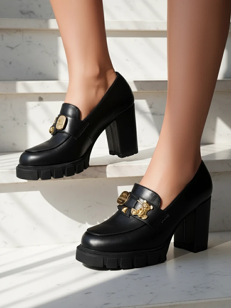 Sandale Dame Athina me Take të Trashë nga Lëkura Eko në Ngjyrë të Zezë