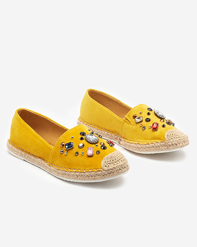 Yellow women's eco-suede espadrilles with cubic zirconias Mediros - Footwear