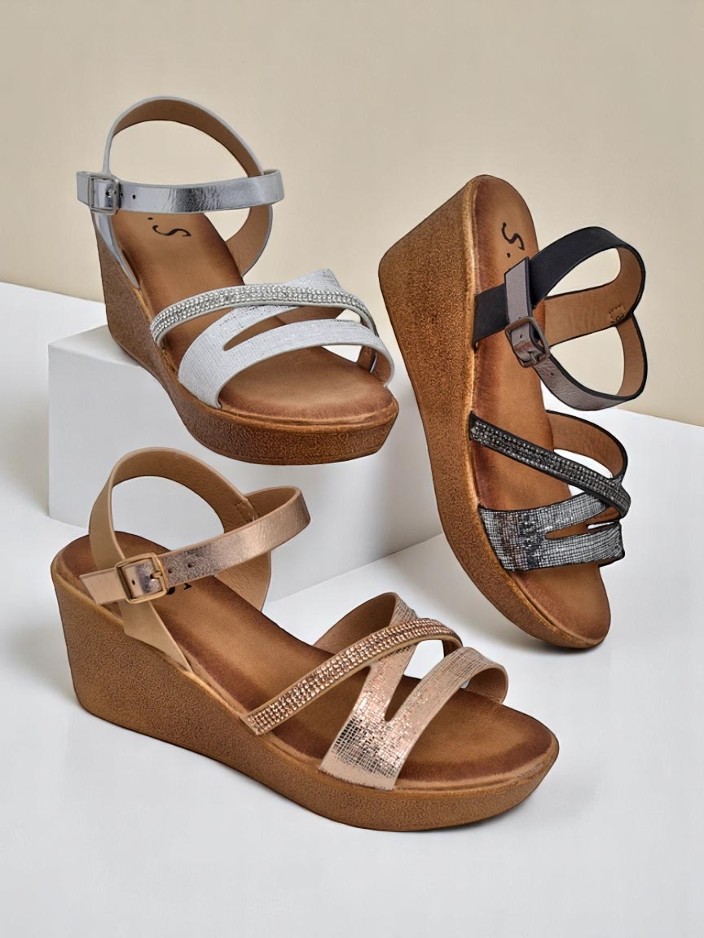 Royalfashion Women's wedge sandals with rhinestones and glitter Eclat