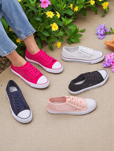 Женские тёмно-синие ажурные кроссовки Callista на плоской подошве