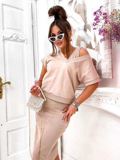 Royalfashion Women's set with a top that reveals and a knee-length dress