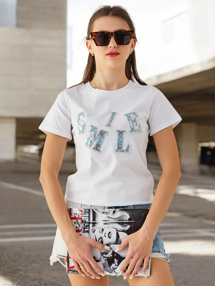 Royalfashion Sieviešu kokvilnas blūze ar uzrakstu