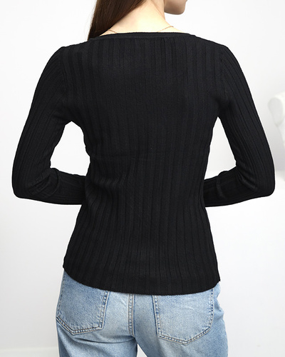 Women's Black Ribbed Sweater - Clothing