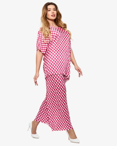 Fuchsia women's pleated patterned set - Clothing