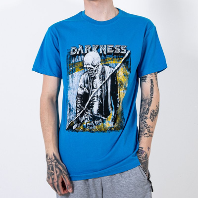 Blue cotton men's t-shirt with print - Clothing