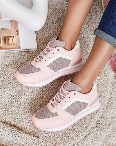 Pink women's sports sneakers with glitter Berilan - Footwear