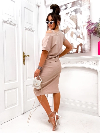 Royalfashion Women's set with a top that reveals and a knee-length dress