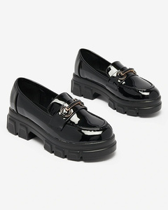 Royalfashion Lacquered black moccasins with decoration on the nose Alomea