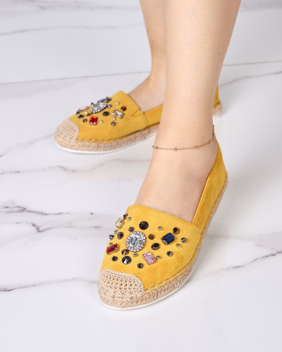 Yellow women's eco-suede espadrilles with cubic zirconias Mediros - Footwear