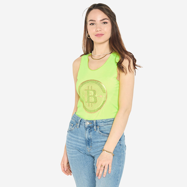 Women's top with gold print in neon green - Clothing