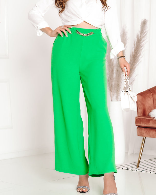 Women's wide green palazzo pants with chain - Clothing