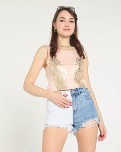 Light pink women's top with golden wings print - Clothing