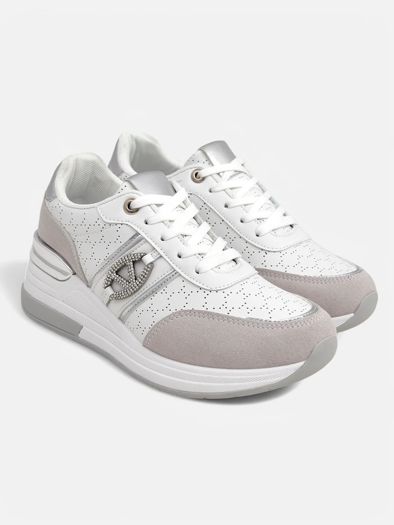 Sneakers damske Melania Bianca me coturn 6 cm pelle ecologic