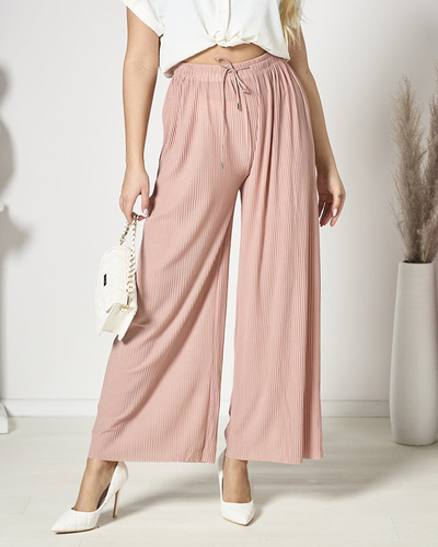 Women's wide pleated palazzo pants in dark pink - Clothing