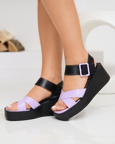 Black and purple women's eco leather wedge sandals Scozi - shoes