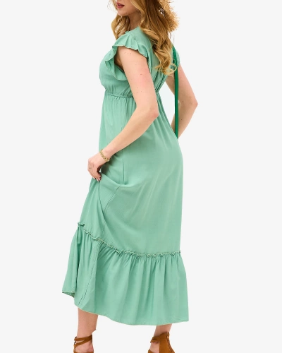 Women's green long dress with lace - Clothing