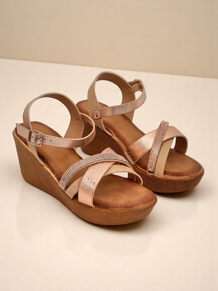 Royalfashion Women's wedge sandals with rhinestones and glitter Glittera