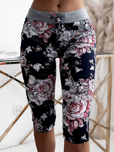 Women's floral 3/4 shorts in navy blue and coral PLUS SIZE - Clothing