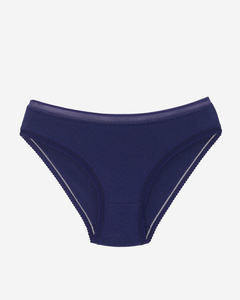 Navy Blue Women's Cotton Plain Briefs With Lace - Underwear