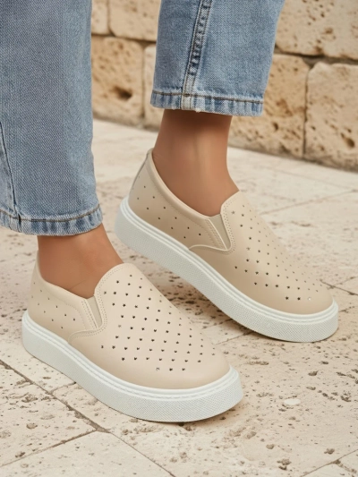 Women's Callista Beige Platform Slip-ons made of Ecological Leather