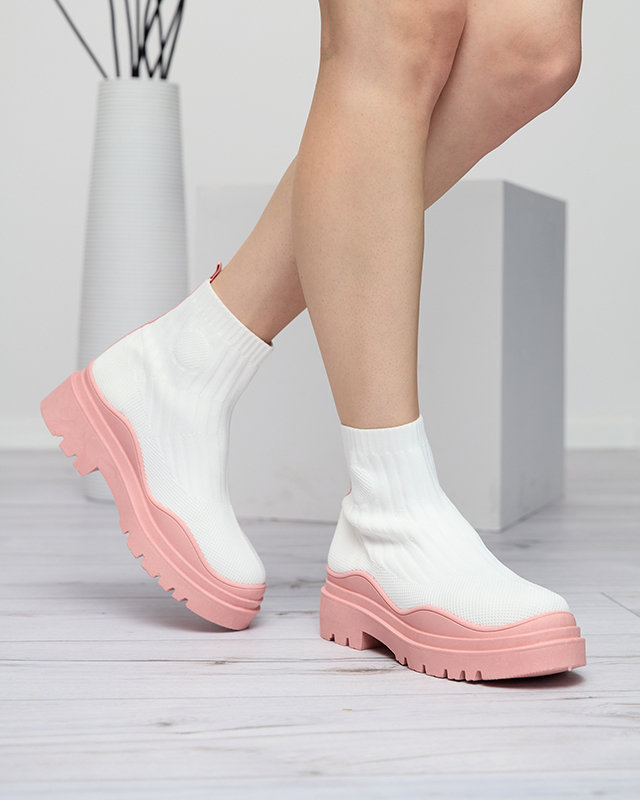 Sieviešu zābaki uz biezākas zoles baltā un rozā krāsā Korlic-Shoes