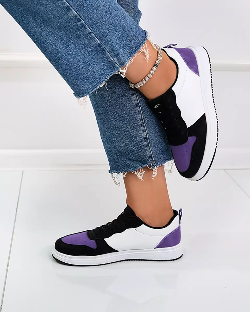 Royalfashion Melni un balti sporta apavi ar violetiem ielaidumiem Colorburst Classics