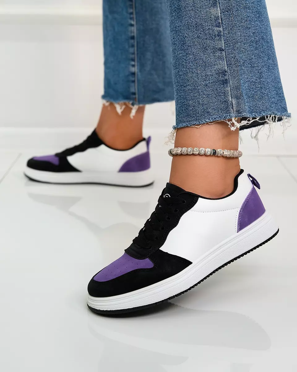 Royalfashion Melni un balti sporta apavi ar violetiem ielaidumiem Colorburst Classics