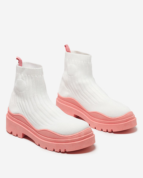 Sieviešu zābaki uz biezākas zoles baltā un rozā krāsā Korlic-Shoes