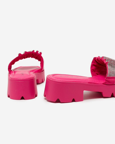 Тапочки женские темно-розовые с фианитами Emkoy - Обувь