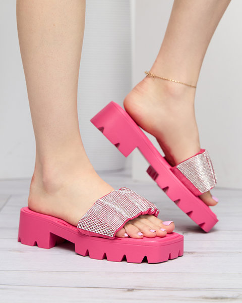 Тапочки женские темно-розовые с фианитами Emkoy - Обувь